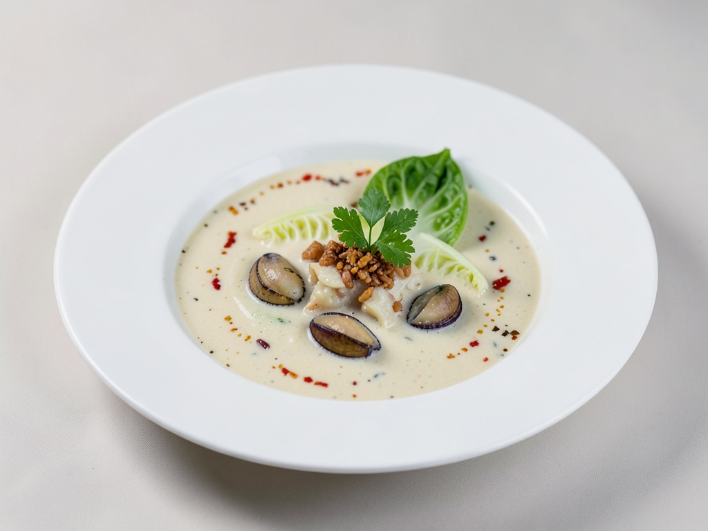 Zuppa cremosa di cozze con cicoria
