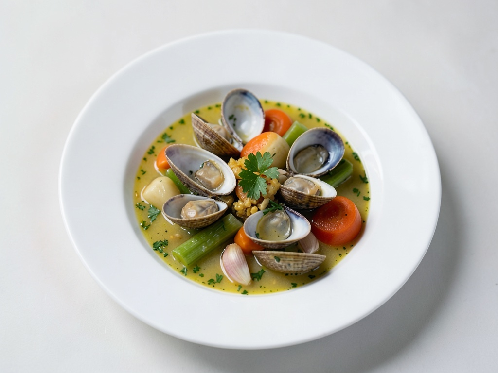 Soupe de moules savoureuse aux légumes colorés