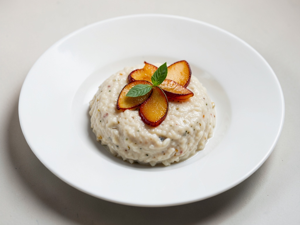 Riso al latte cremoso con fette di melone caramellate