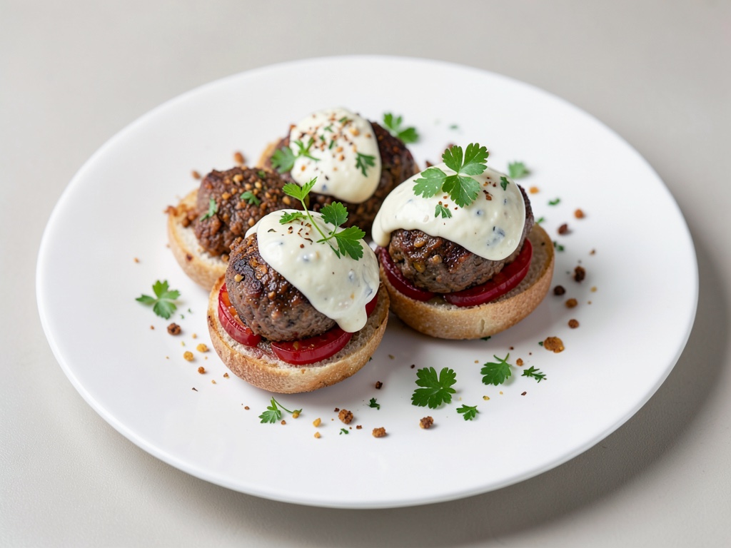Mini-Frikadellen-Sandwiches mit Quark-Dip