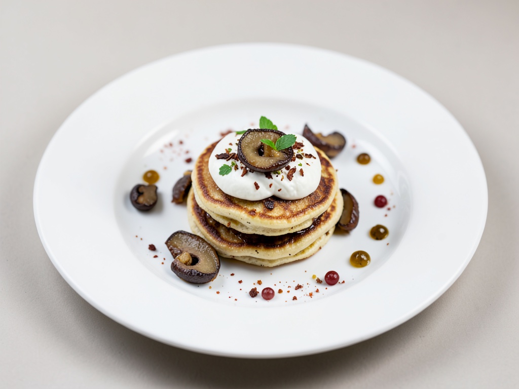 Mini crepes con crema agria y rebozuelos