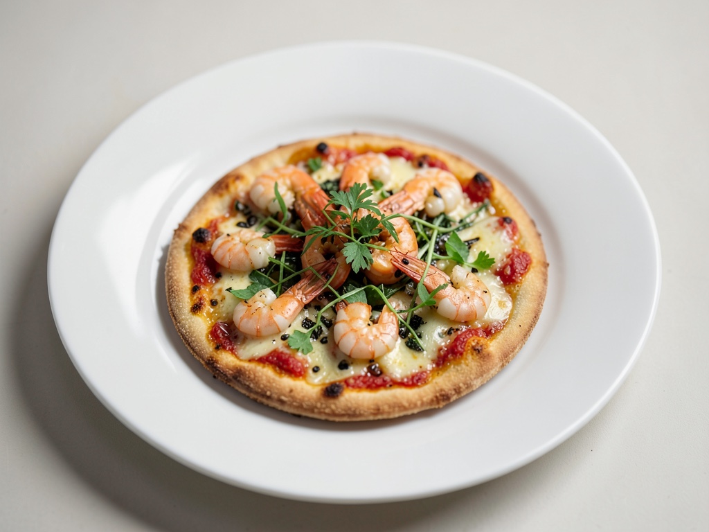 Mini-pizze con gamberi e erbe fresche