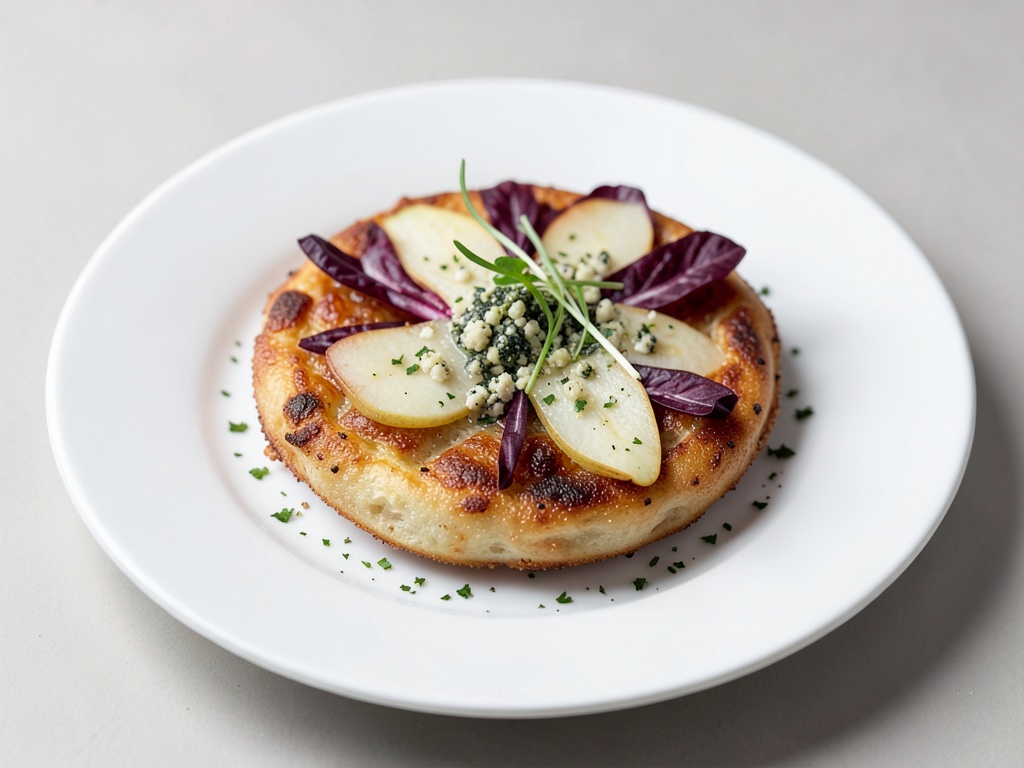 Pizze mini croccanti con pera, gorgonzola e radicchio