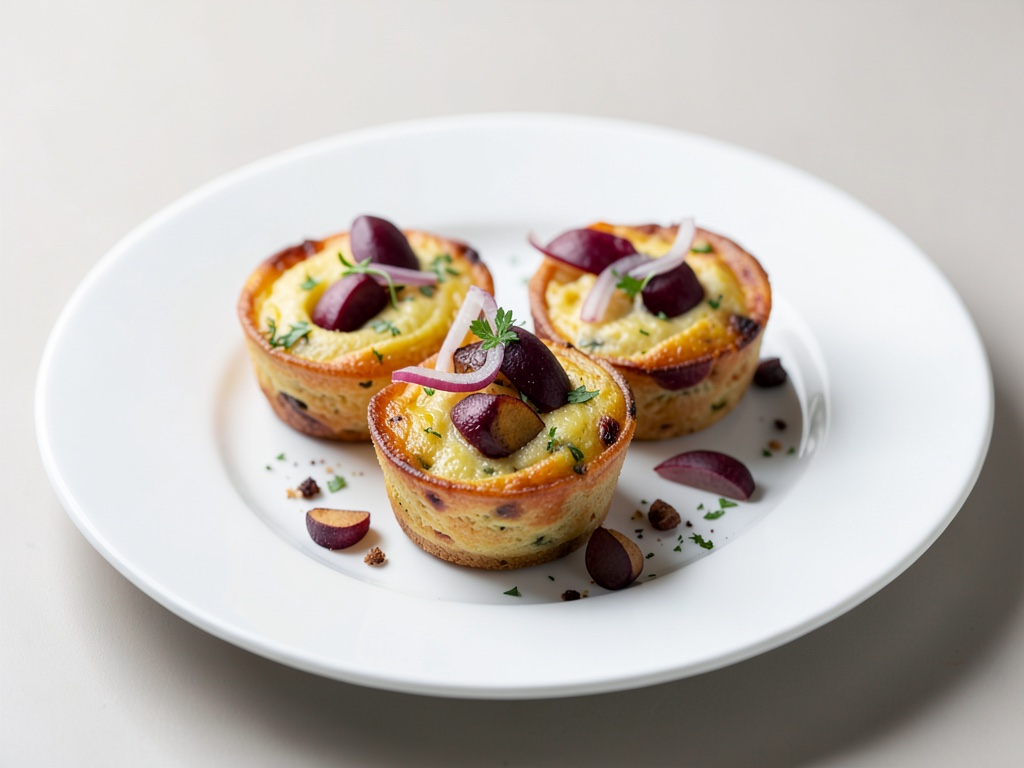 Mini-quiche con patate dolci, barbabietole e cipolle rosse