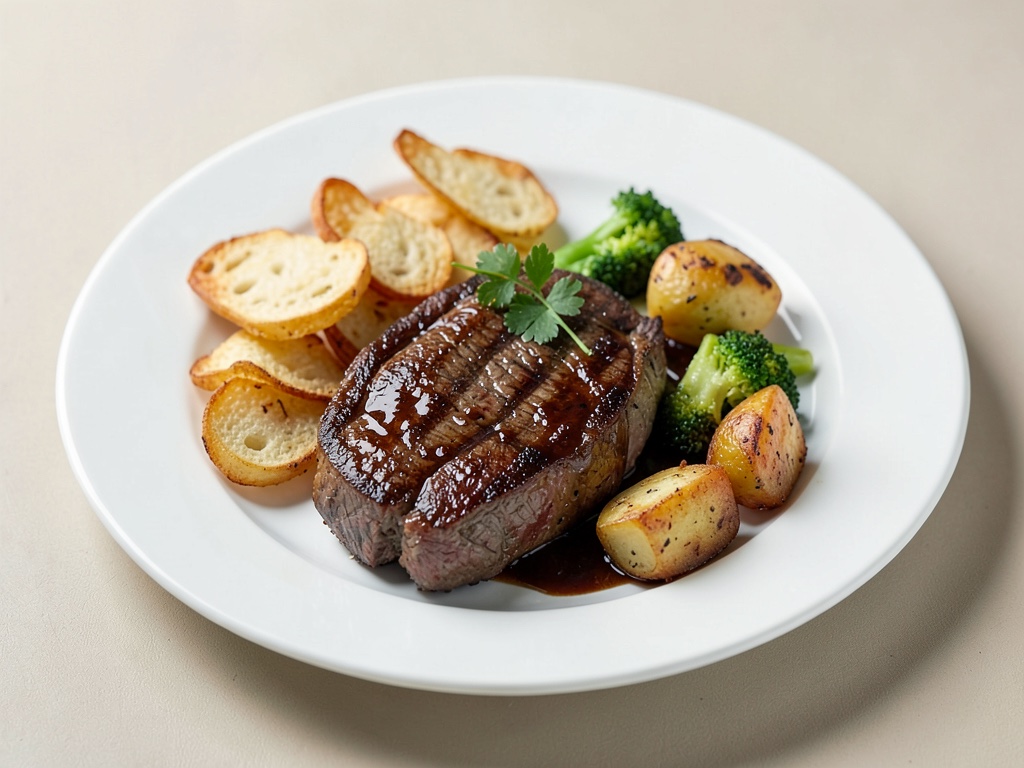 Schnelles Grill-Steak vom Schwein mit knusprigem Röstbrot und Bratkartoffeln