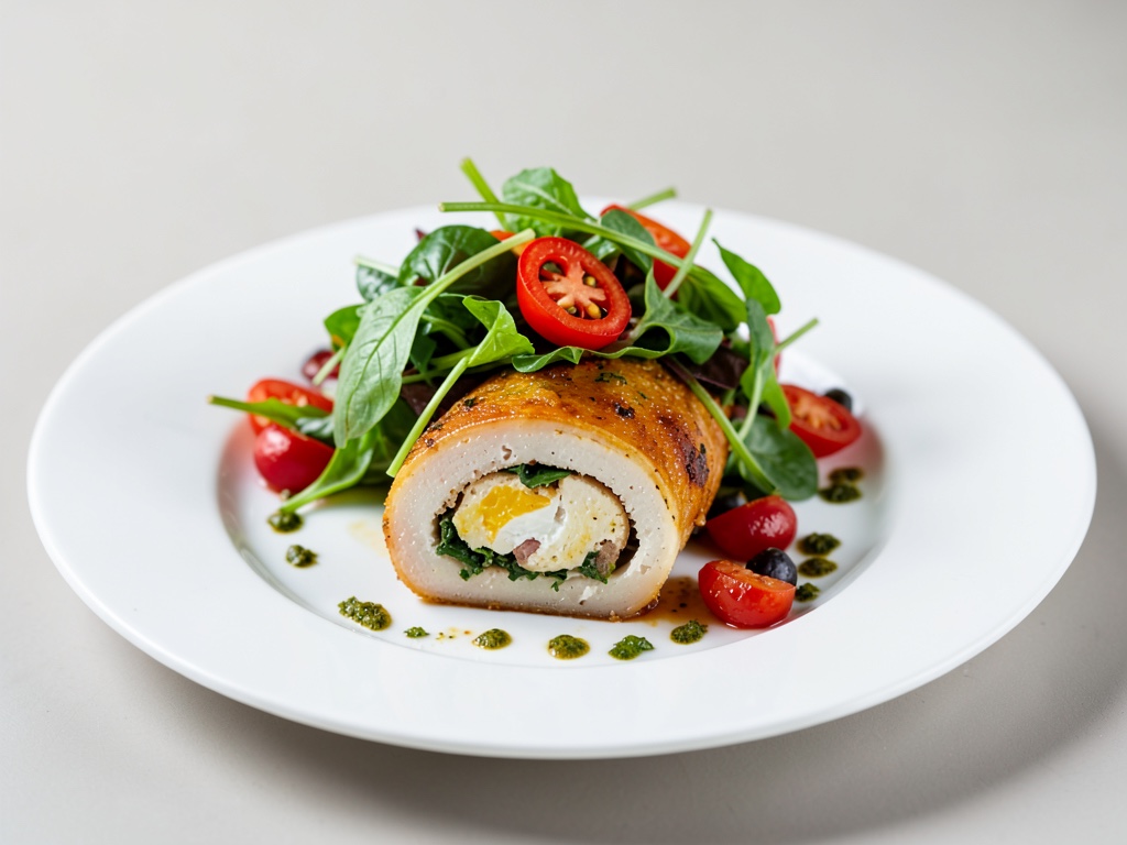 Rotolo di uovo con insalata di rucola