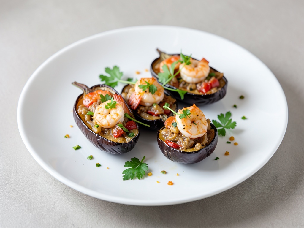 Barchette di melanzane e gamberi