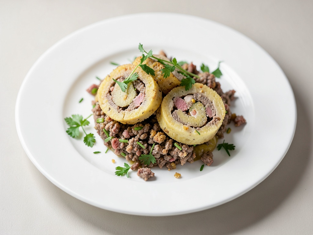 Roulade di carne macinata con gnocchi di patate