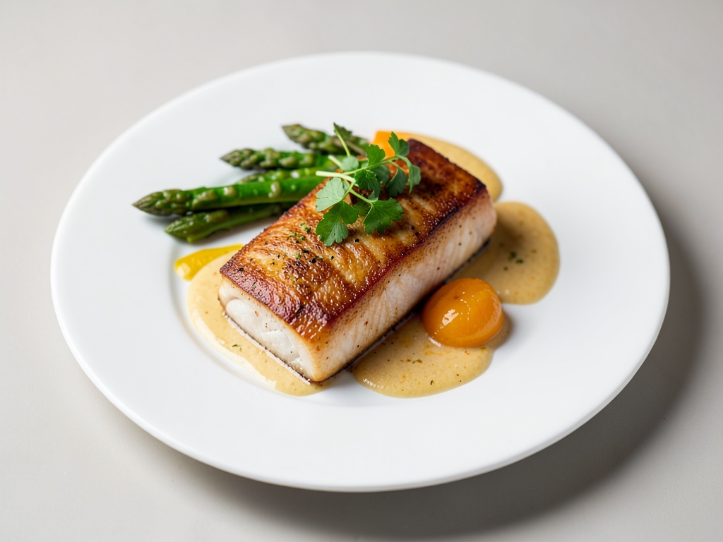 Zander al vapore con asparagi e salsa all'arancia