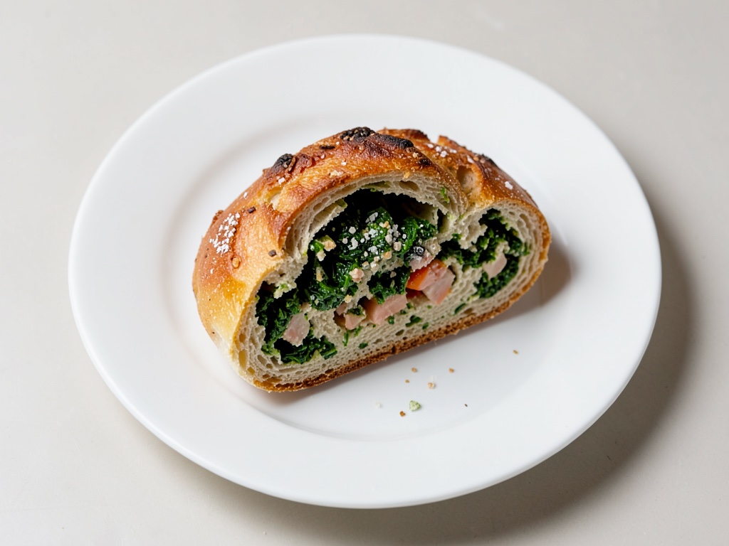 Pane con impasto lievitato e ripieno di spinaci, bietola e formaggio