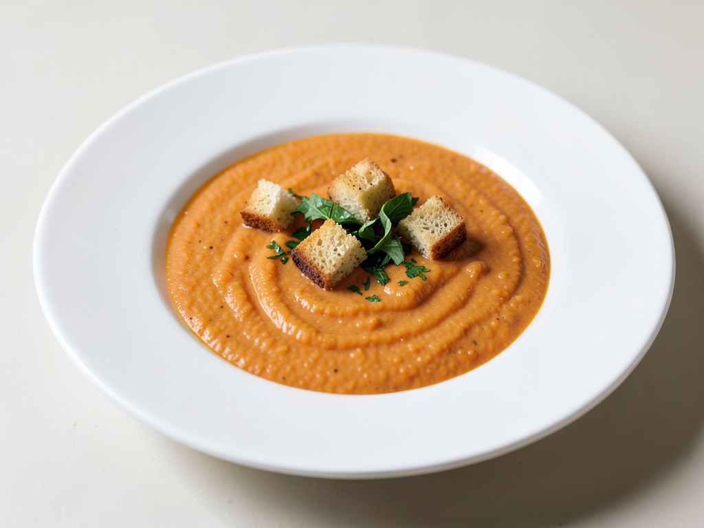 Sopa cremosa de zanahoria y naranja con pan crujiente