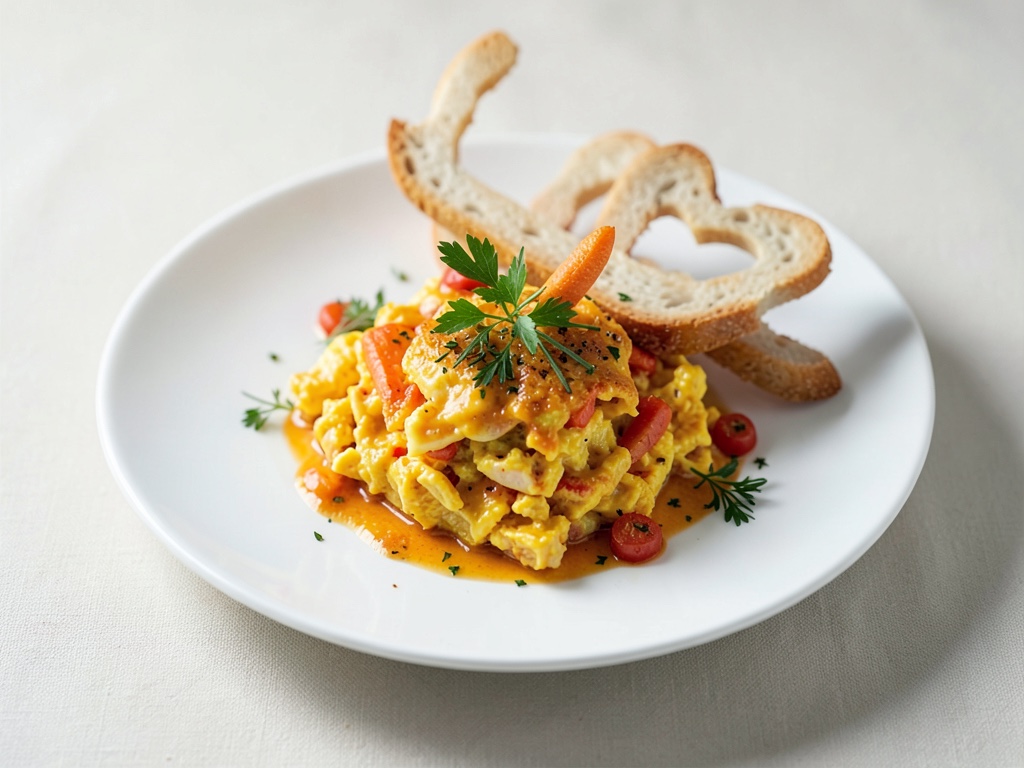 Uova strapazzate alle carote con bastoncini di pane salati