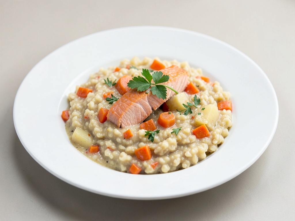 Crème de carottes et pommes de terre au saumon