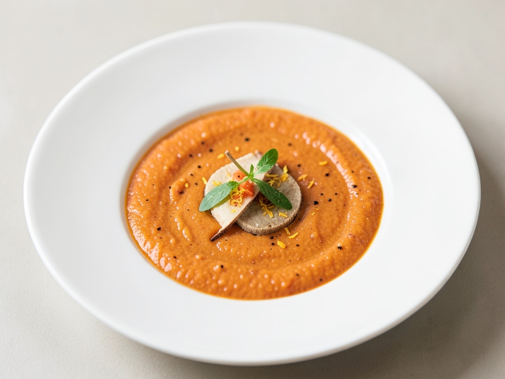 Zuppa cremosa di carote con zenzero e aroma d'arancia