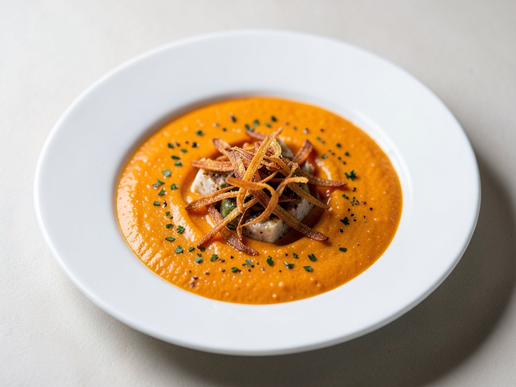 Zuppa cremosa di carote con cipolle croccanti