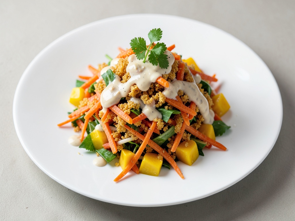 Insalata croccante di carote e mango con condimento all'arachide
