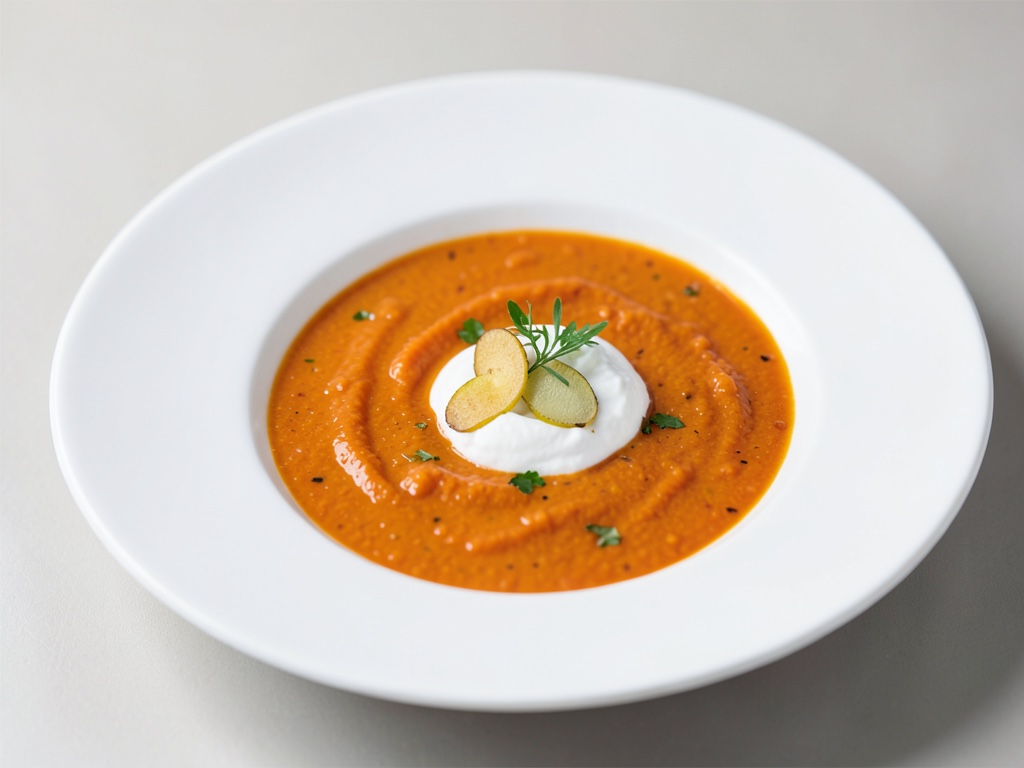 Zuppa di carote orientale con zenzero e panna acida