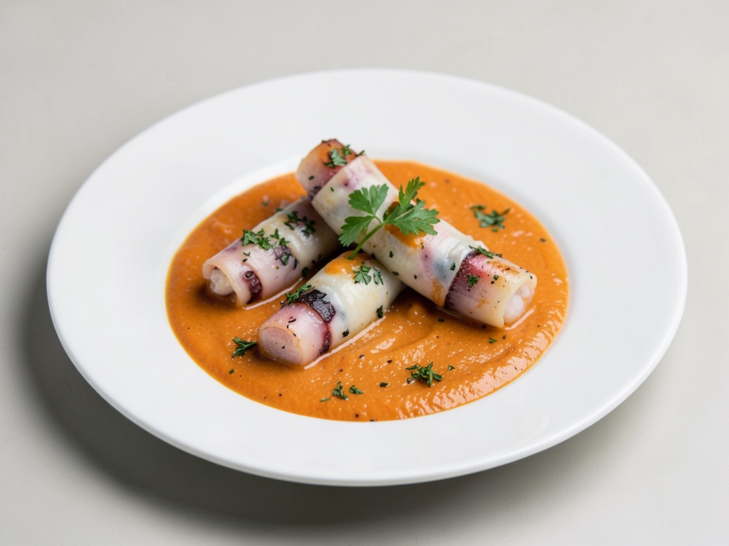 Sandwich de cabillaud à l'encre de seiche avec soupe de carottes
