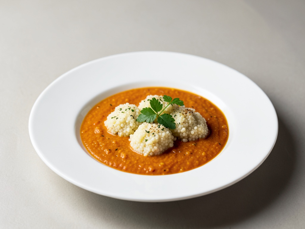 Soupe classique de carottes avec des boulettes de semoule aériennes