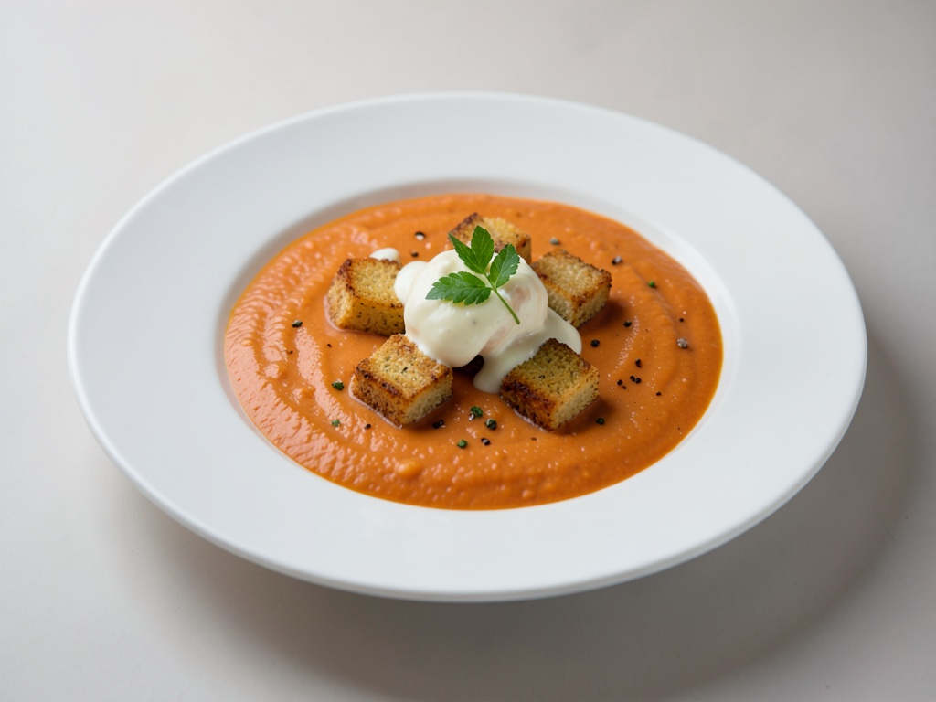 Crèmeuse soupe de carottes aux dés de crêpes au fromage