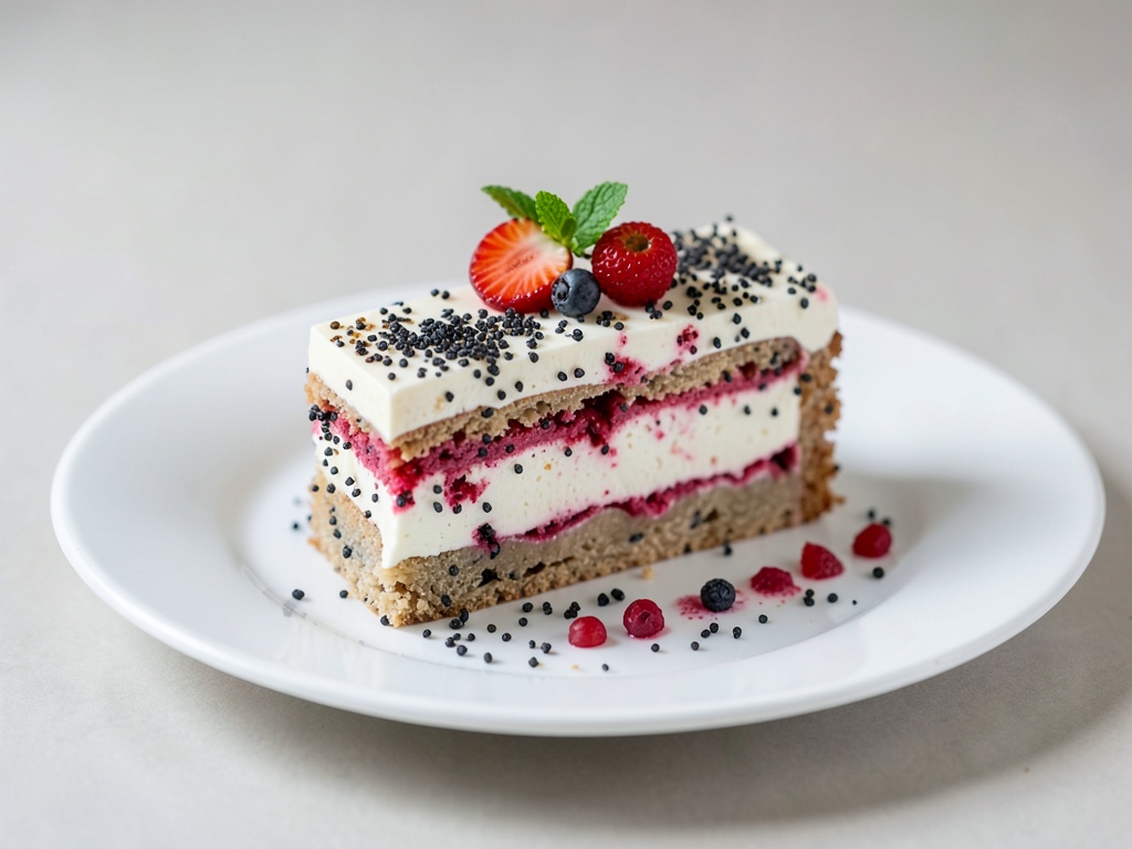 Torta di papavero e rosa canina con ripieno di quark