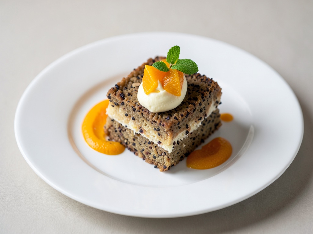 Tarta jugosa de amapola con crema de naranja