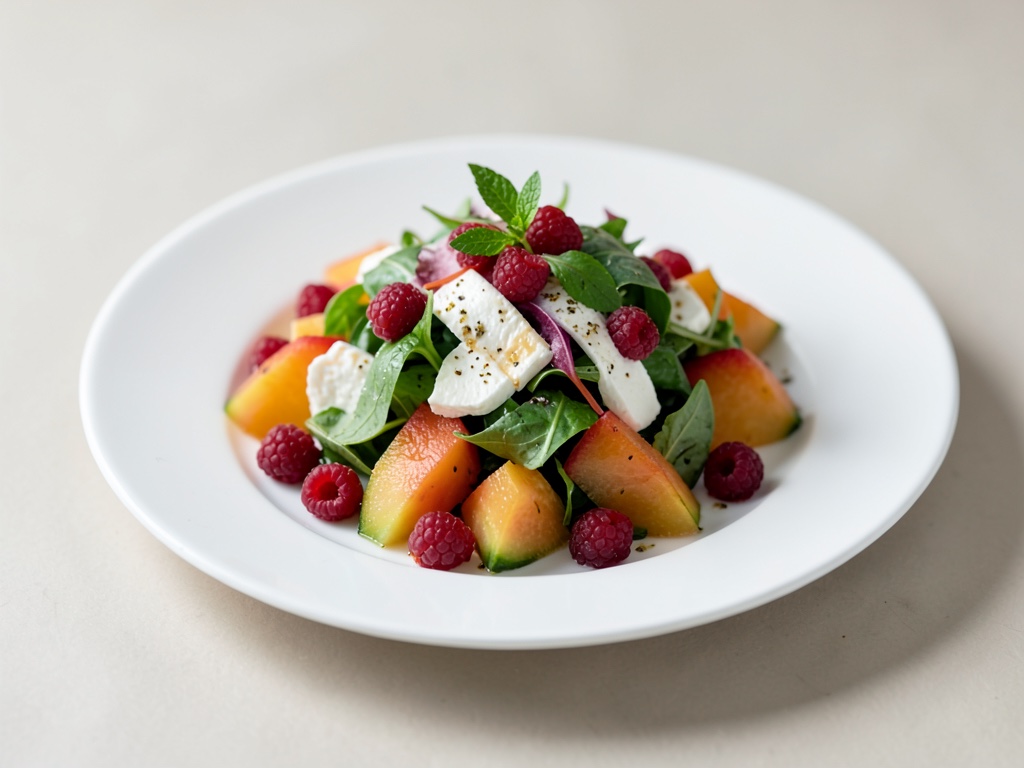 Insalata fresca di melone e mozzarella con lamponi