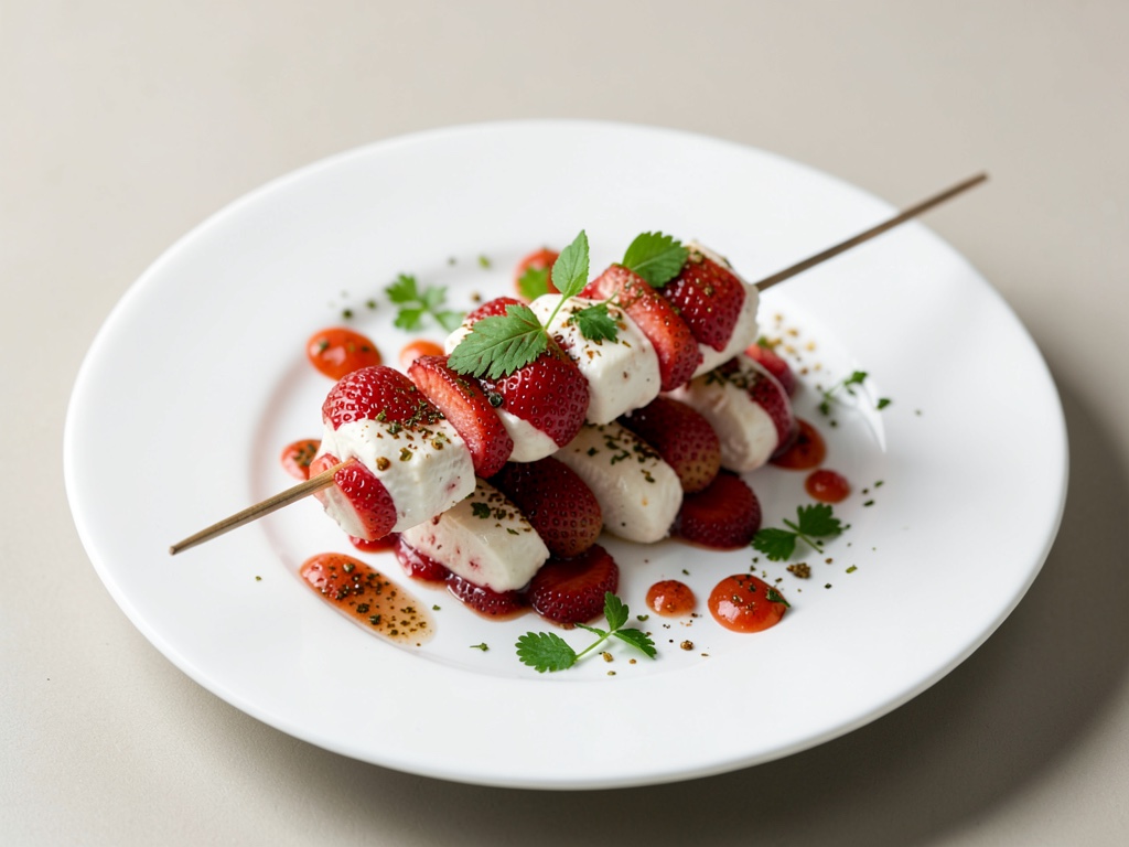 Spiedini freschi di fragole e mozzarella