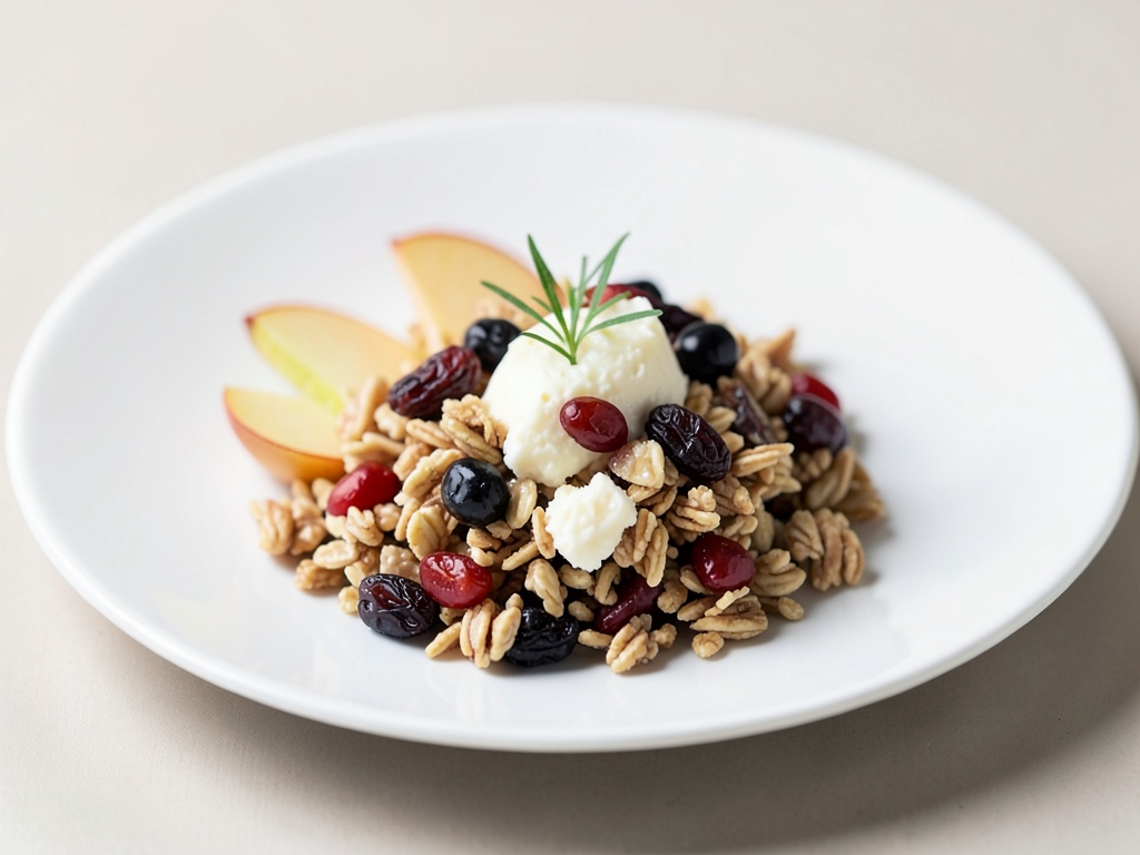 Muesli frutal con manzana, leche agria y pasas