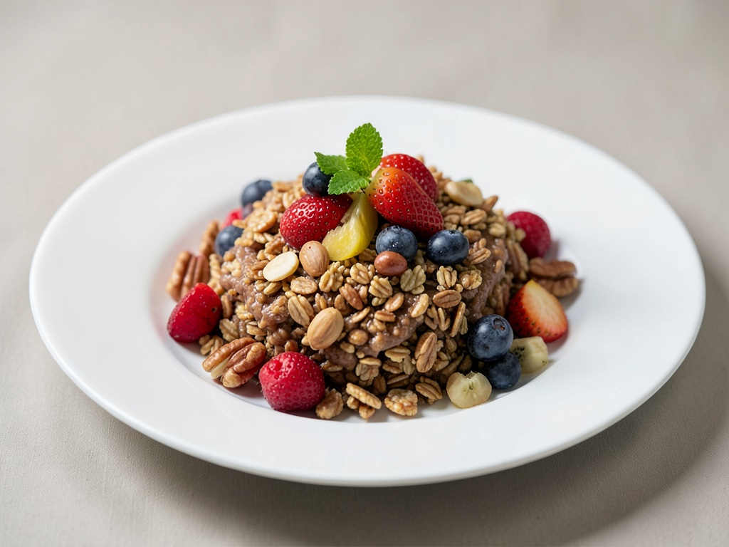 Crunchy muesli with fresh fruit and nuts