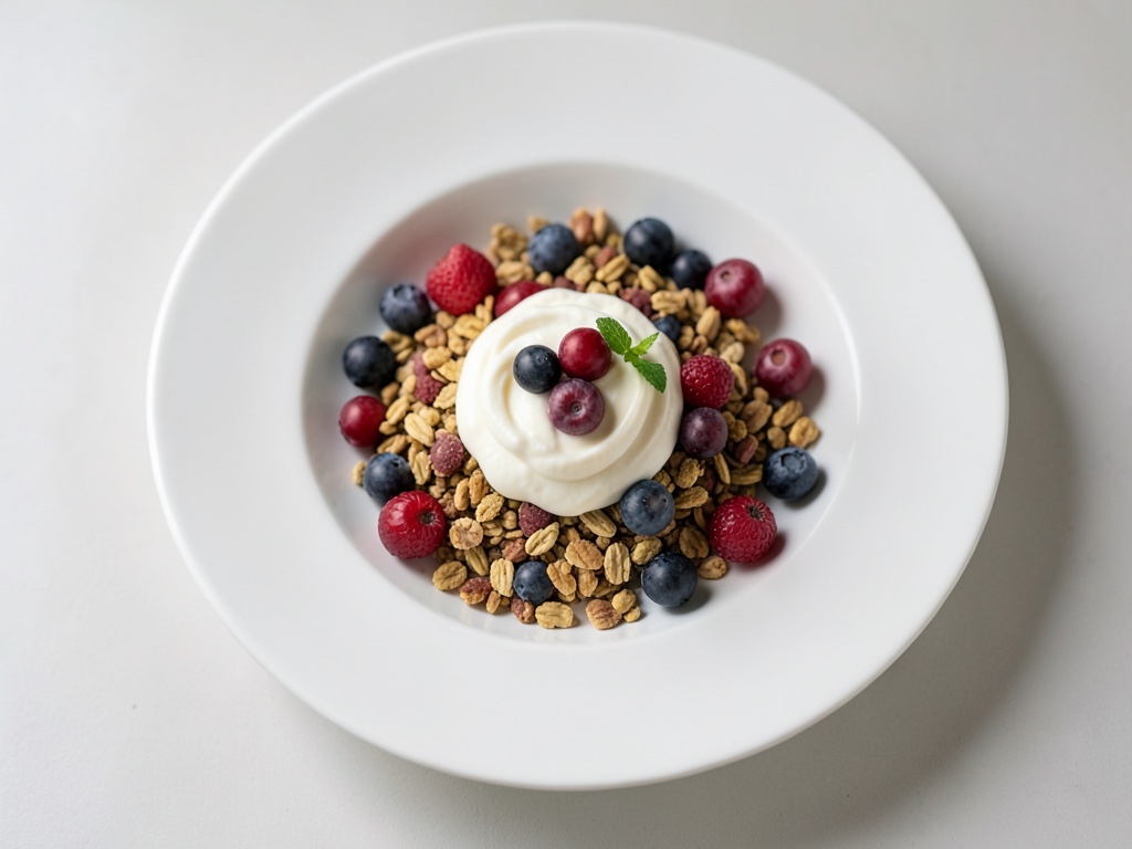 Muesli crujiente con yogur y bayas frescas