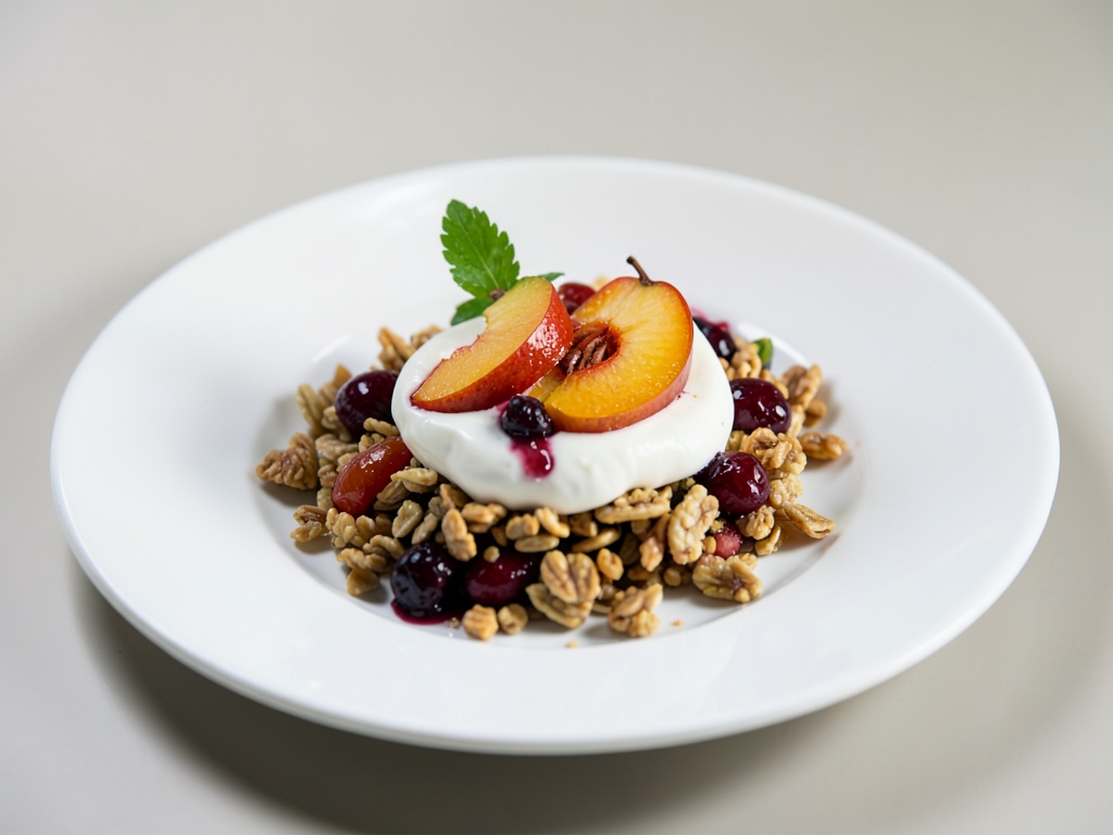 Muesli frutal con nectarina y yogur