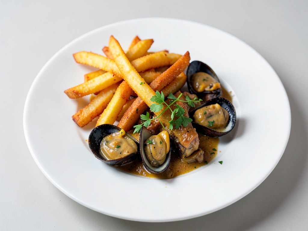 Patatine croccanti con cozze fresche