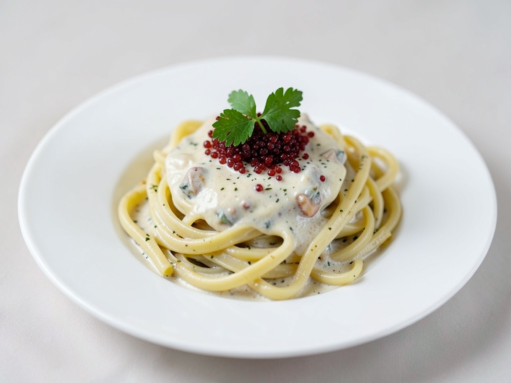 Pasta al Porro Cremosa con Caviale Keta