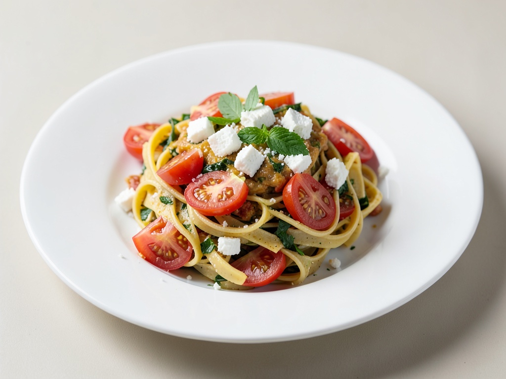 Insalata di pasta a conchiglia fresca con pomodori e feta
