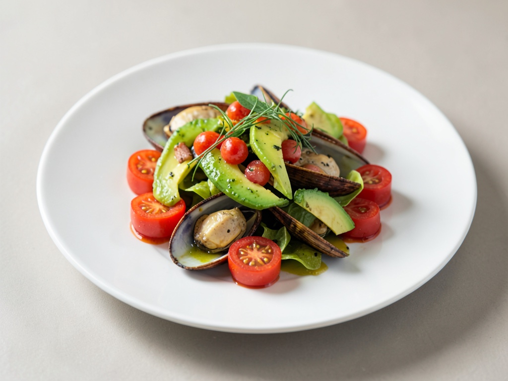 Frischer Muschelsalat mit Tomaten und Avocado
