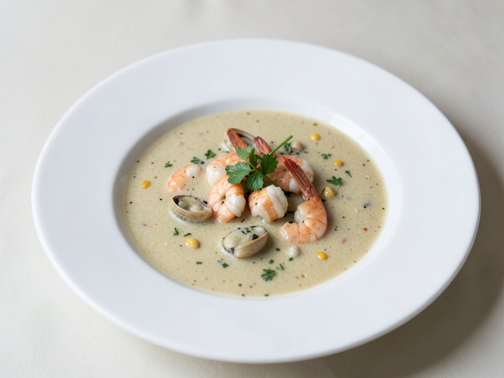 Zuppa cremosa di vongole e gamberi