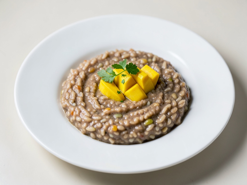 Porridge de arroz integral cremoso con mango