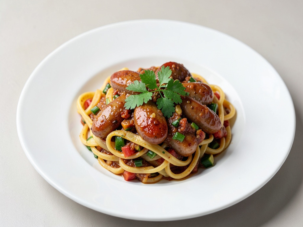 Gemüse-Nudelpfanne mit Bratwürsten