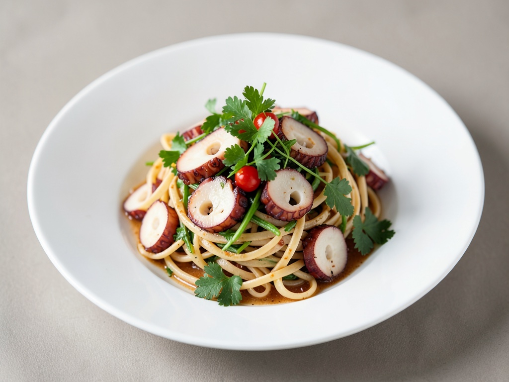 Insalata di polpo e tagliatelle con erbe fresche
