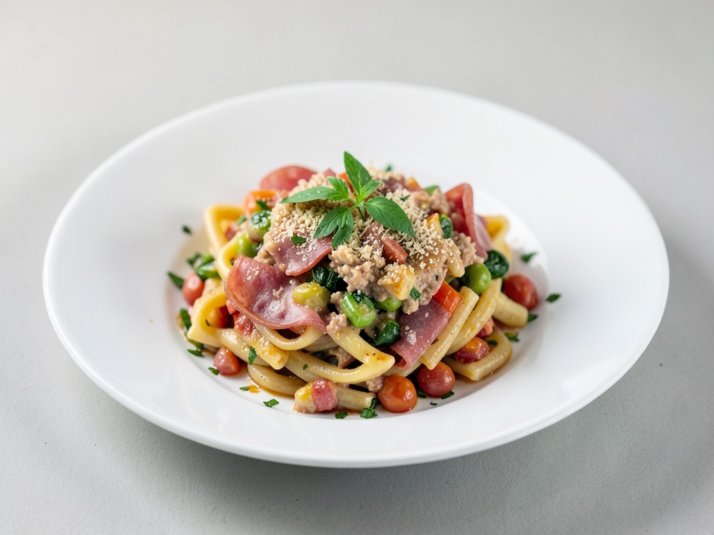 Gemischter Nudel-Auflauf mit Mortadella und Gemüse