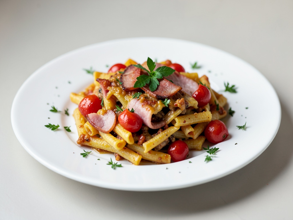 Knuspriger Nudel-Auflauf mit Schinken und Tomaten