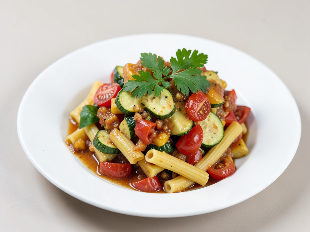 Bunter Nudel-Auflauf mit Zucchini und Tomaten