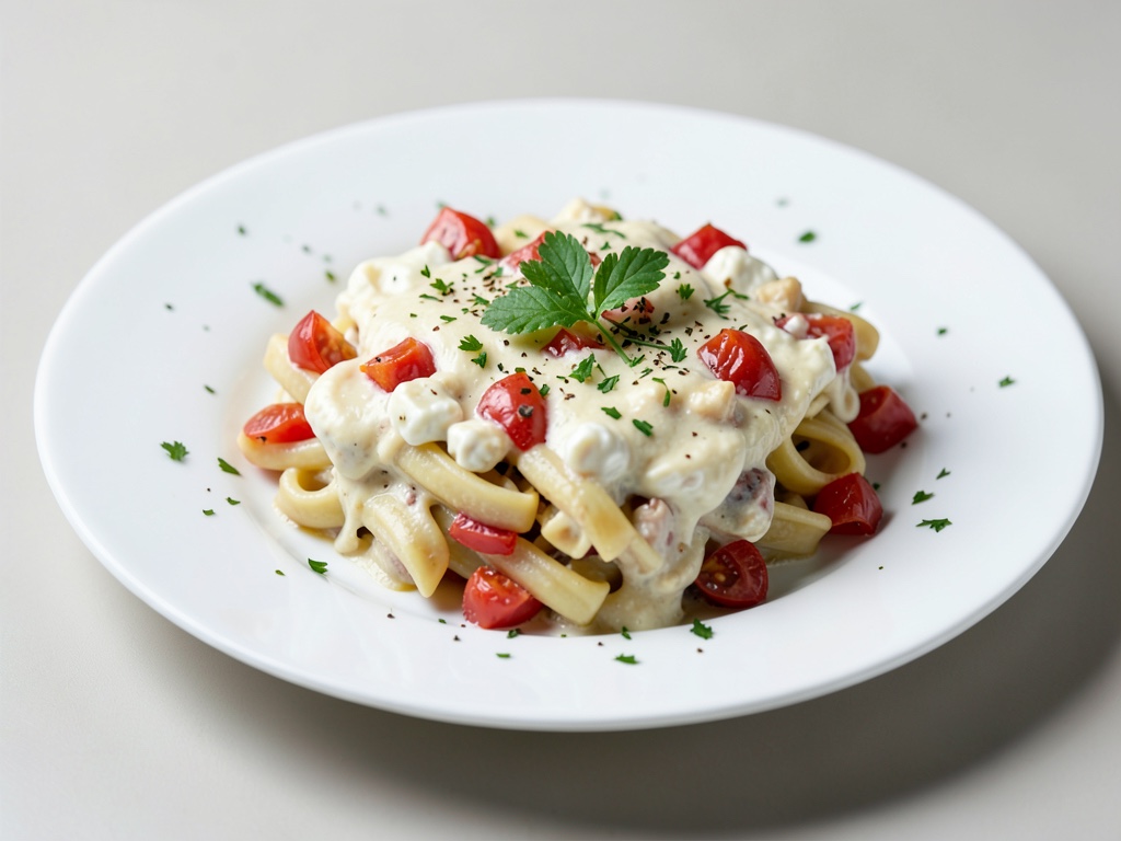 Cremiges Nudel-Auflauf mit Frischkäse und Tomaten