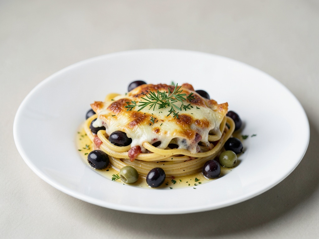 Nudelgratin mit Oliven und Kräutern