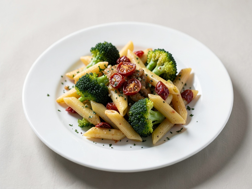 Penne mit knackigem Brokkoli und sonnengetrockneten Tomaten