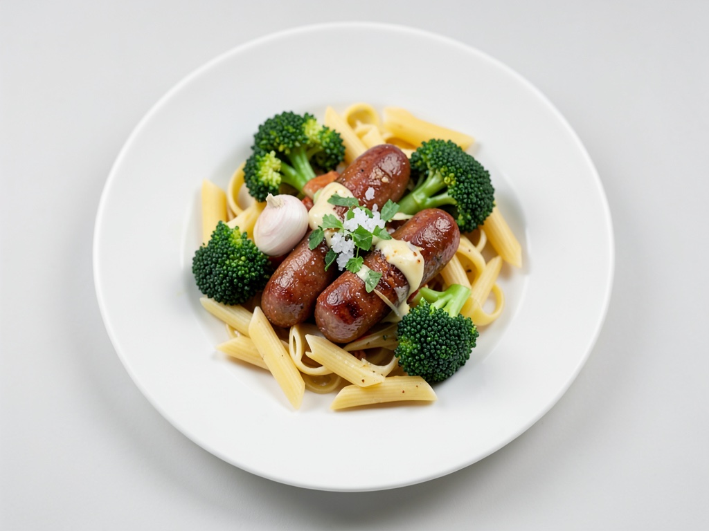 Nudeln mit Brokkoli und Würstchen