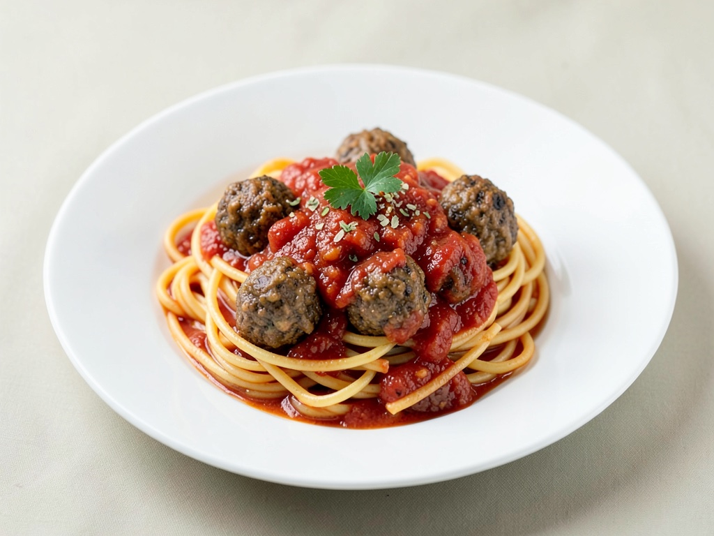 Spaghetti mit Fleischbällchen in Tomatensoße