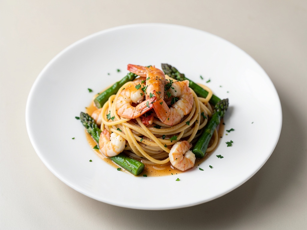 Spaghetti mit Garnelen und Spargel