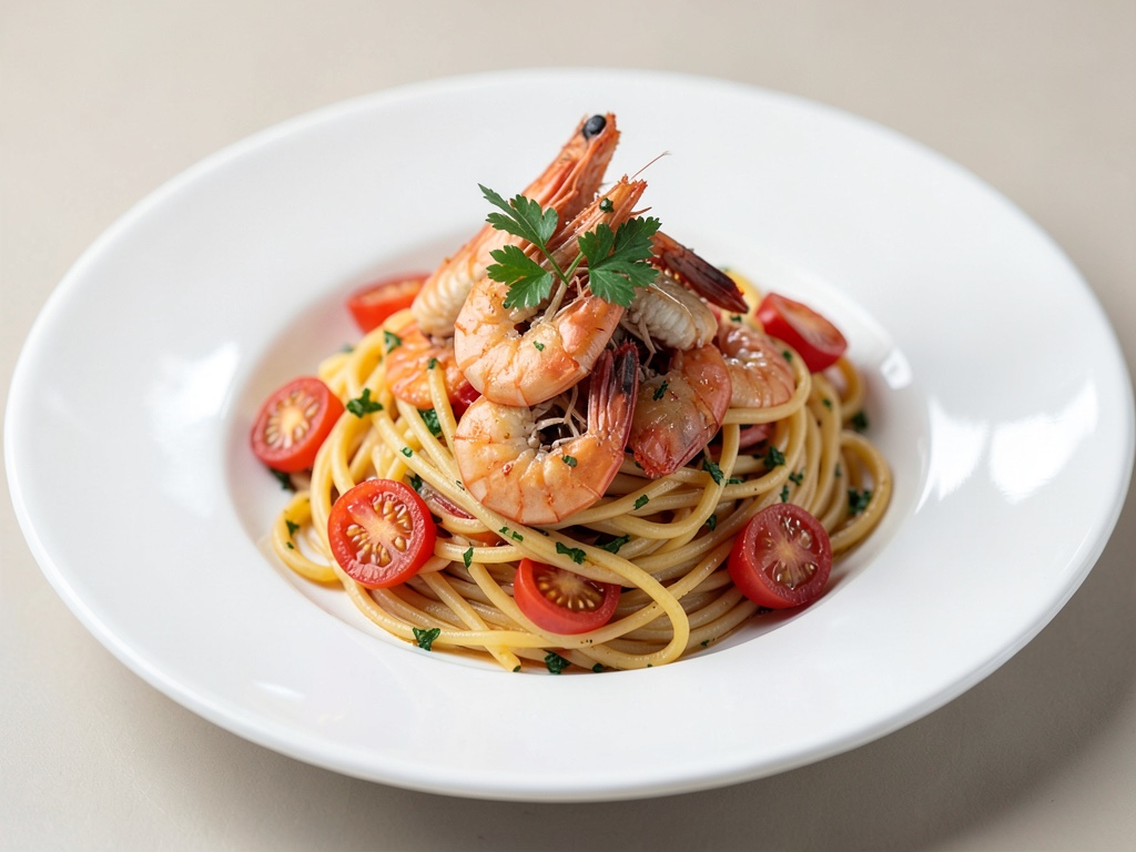 Spaghetti mit Garnelen und Tomaten